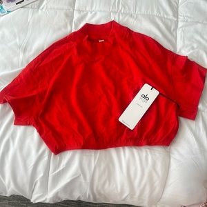 ALO Yoga Red Oversized Boxy Short Sleeve Sweatshirt